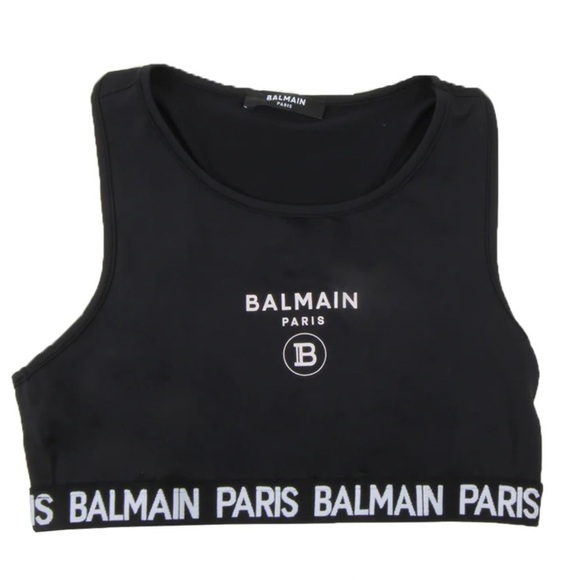 Balmain Kids Graphic Logo Print Scoop Neck Crop Top Size 16 - Picture 1 of 6